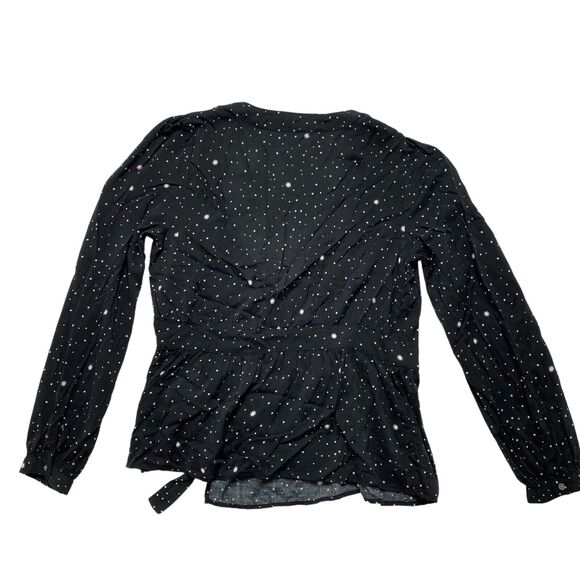 GAP Black Celestial Rayon Long Sleeve Wrap Top Size Medium Womens Stars Dot - Picture 5 of 12